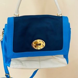 Leather bag blu and whit , Emm fox , new condition